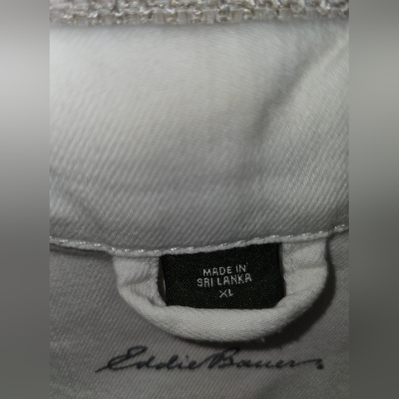 White Edie Bauer White Jean Jacket with Bronze Buttons Stretchy  XL - Picture 13 of 16